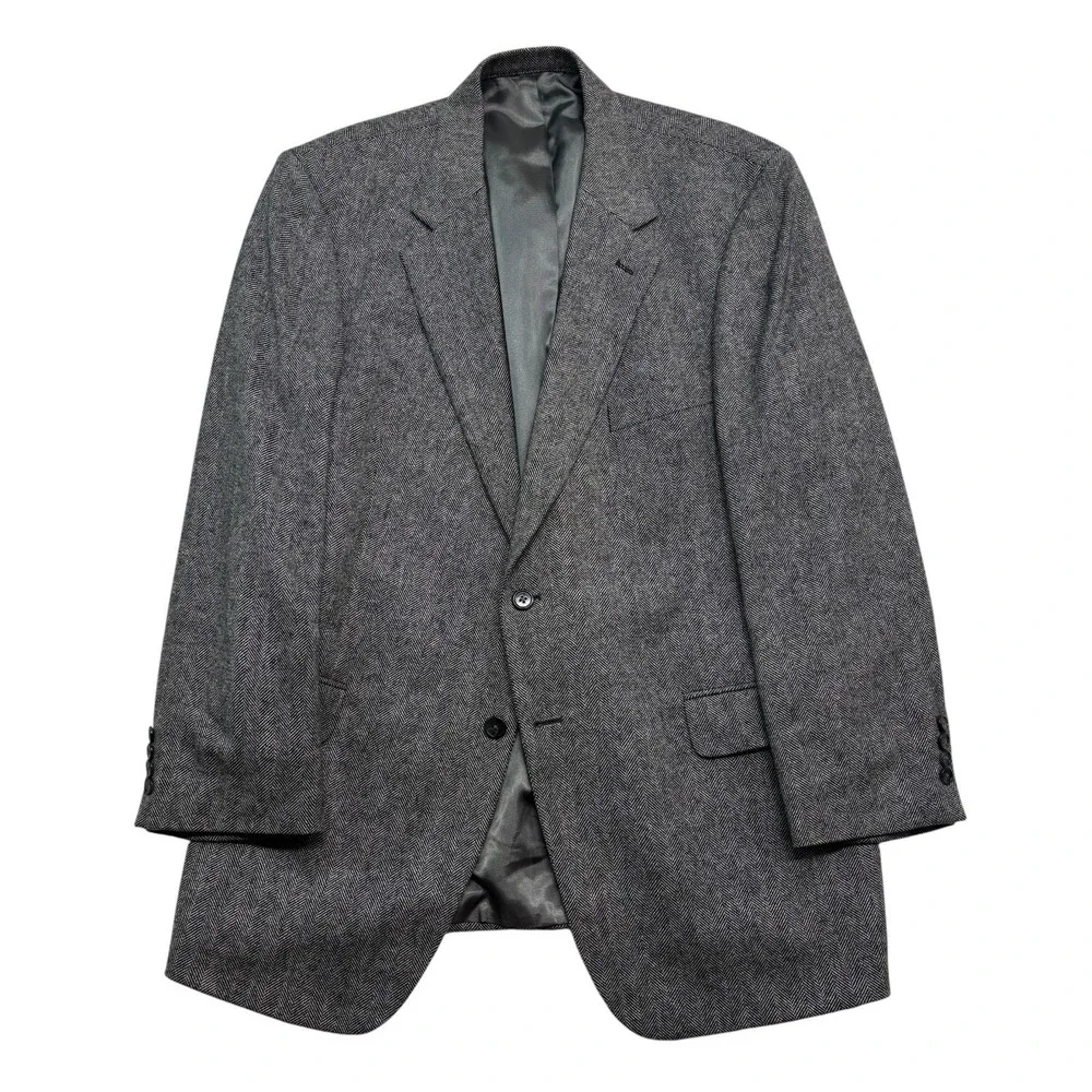 Bespoke Gray Black Herringbone 44R 100% Cashmere Blazer Jacket Sport Coat USA